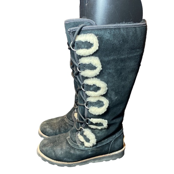 UGG Shoes - Ugg Rommy Tall Black Leather Waterproof Winter Boots Womens Size 6